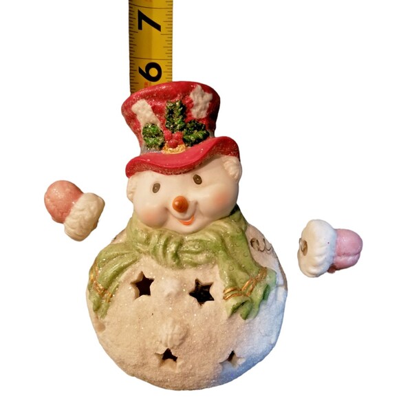 Vtg Mistletoe Moments Christmas Sugar Frosted Snowman Tealight Bobble Spring Arm - Picture 7 of 8